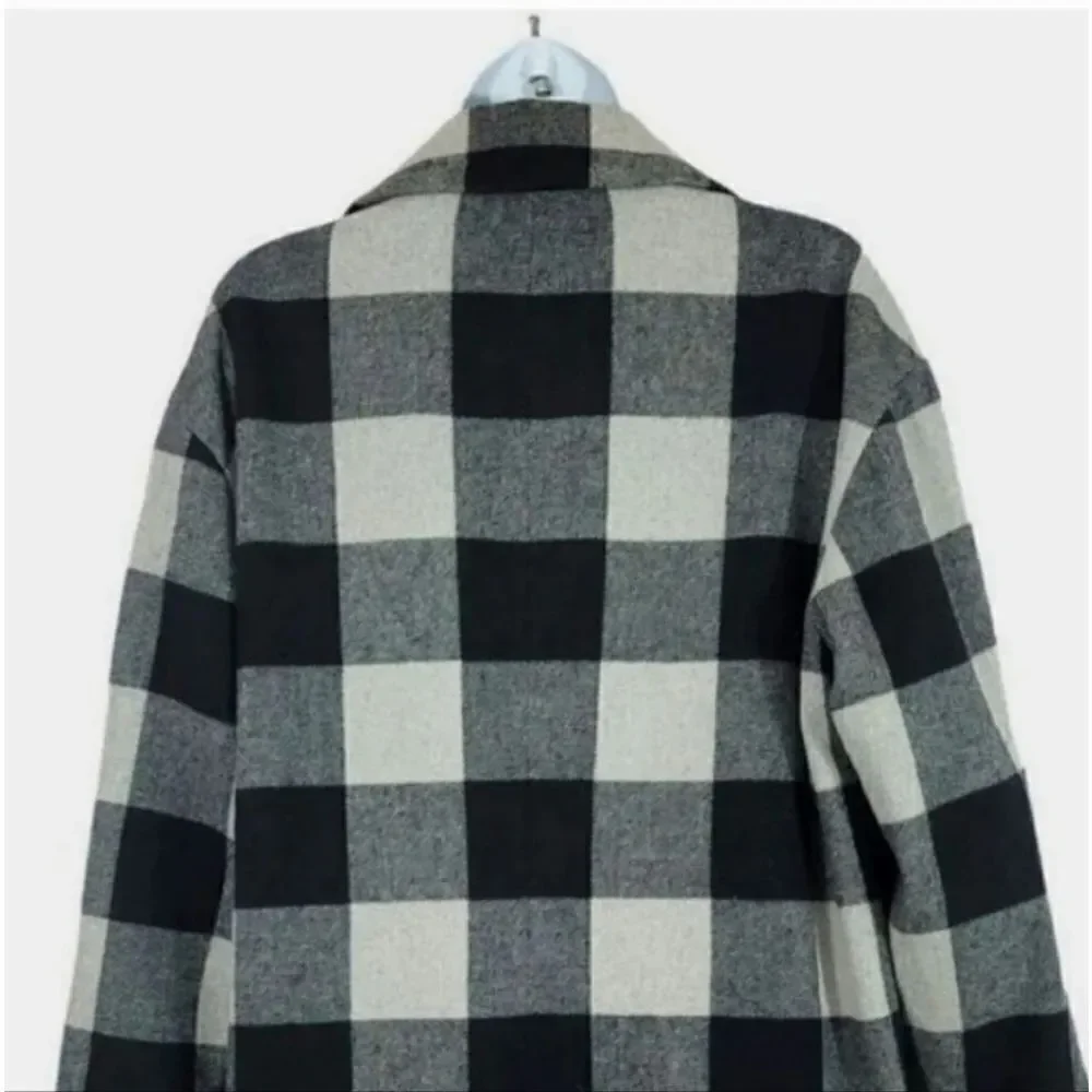 American Eagle Buffalo Plaid Trench Car Coat in Black/Gray Check Size Large
